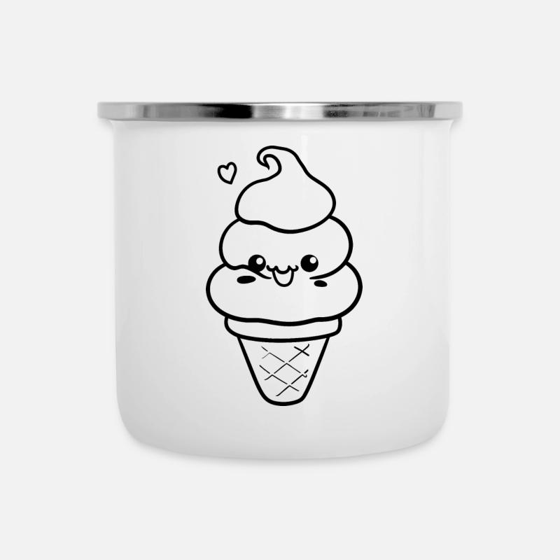 Eis Comic Stil - Emaille-Tasse - Weiß