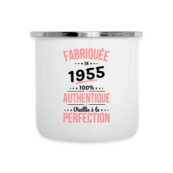 Anniversaire 70 ans - Fabriquée en 1955 - Tasse émaillée - blanc - Devant