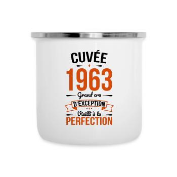 Anniversaire 60 ans - Cuvée 1963 - Cadeau Humour - Tasse émaillée - blanc - Devant