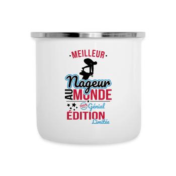 Weltbester Schwimmer - 100% genial - Emaille-Tasse - Weiß - Vorne