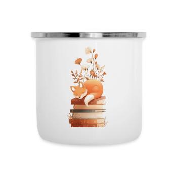 Fuchs auf Bücherstapel - Emaille-Tasse - Weiß - Vorne