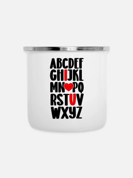 Alphabet, ich liebe dich - Emaille-Tasse - Weiß