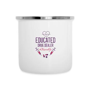 Citation amusante d’un trafiquant de drogue éduqué pour les malades - Tasse émaillée - blanc - Devant