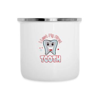 Drôle de citation J’ai mes premières dents ver - Tasse émaillée - blanc - Devant