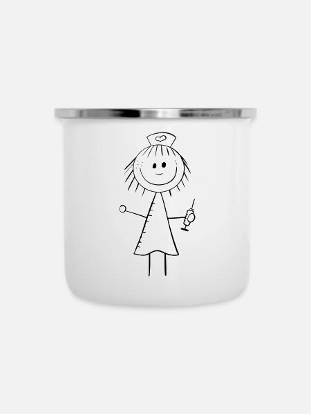 Lustiges Krankenschwester Strichmännchen - Emaille-Tasse - Weiß