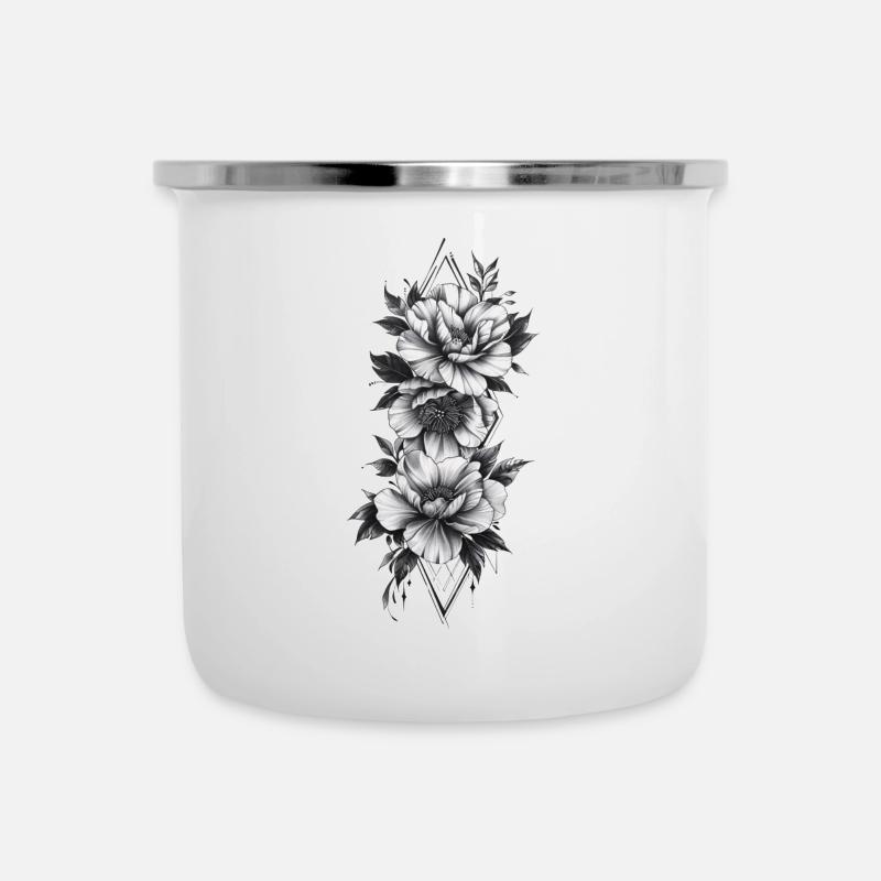 Bouquet de fleurs en forme tribale et tatouage - Tasse émaillée - blanc