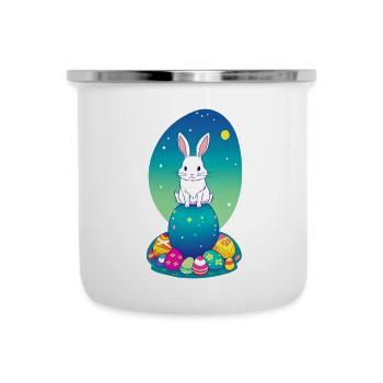 Süßer Osterhase mit seinen bunten Eiern - Emaille-Tasse - Weiß - Vorne