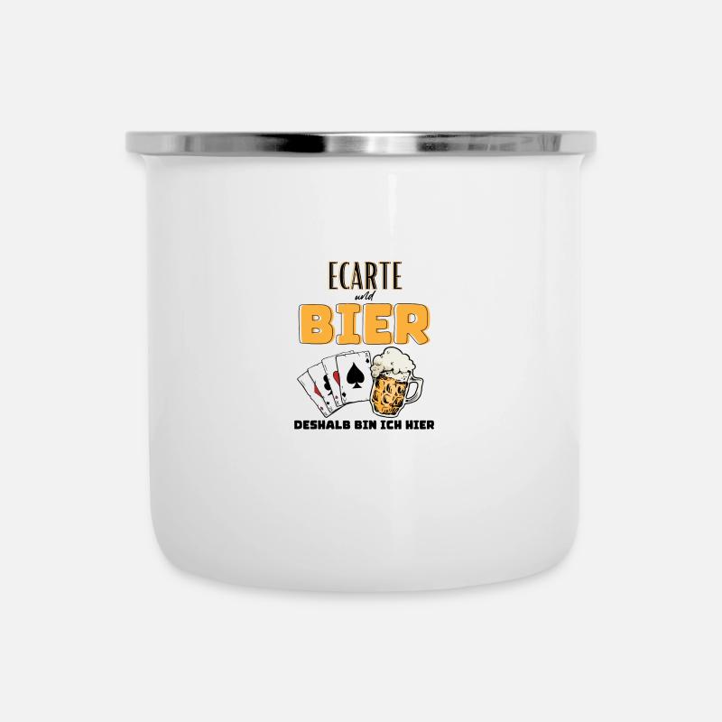 Ecarte und Bier - Emaille-Tasse - Weiß