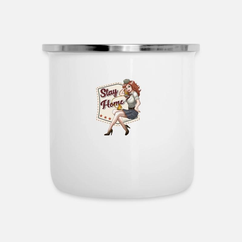 PinUp Sekretär - Emaille-Tasse - Weiß