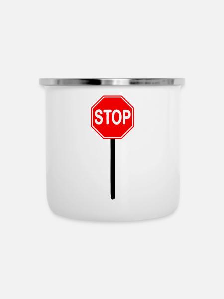 Stop Schild - Emaille-Tasse - Weiß
