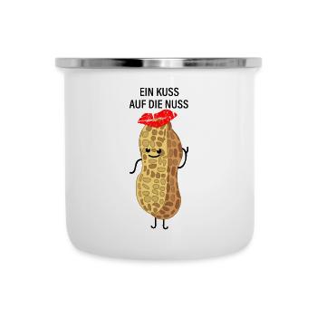 Kuss auf die Nuss - Emaille-Tasse - Weiß - Vorne