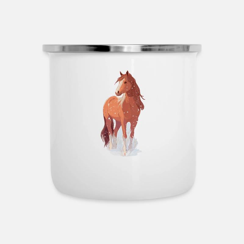 Pferd mit Schneeflocken - Emaille-Tasse - Weiß