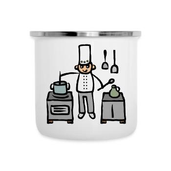 Cook in the kitchen at the stove while cooking - Camper Mug - white - Front