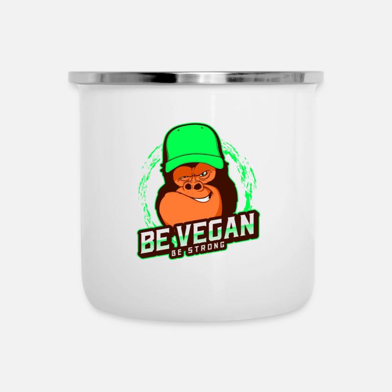 BE VEGAN BE STRONG - Emaille-Tasse - Weiß