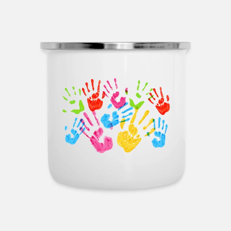 Kinderhandabdruck - Emaille-Tasse - Weiß