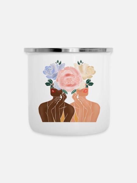 Feierliche Blume - Emaille-Tasse - Weiß
