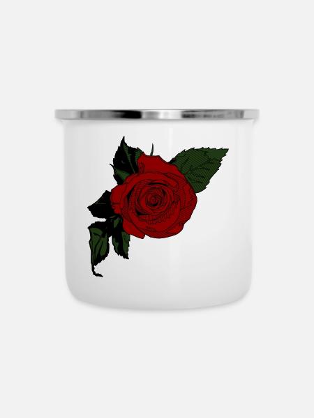 Rote Rose Tatoo - Emaille-Tasse - Weiß