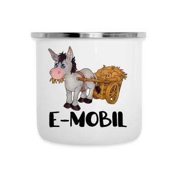 E-Mobil Lustiger Wortwitz mit Esel Geschenkidee - Emaille-Tasse - Weiß - Vorne