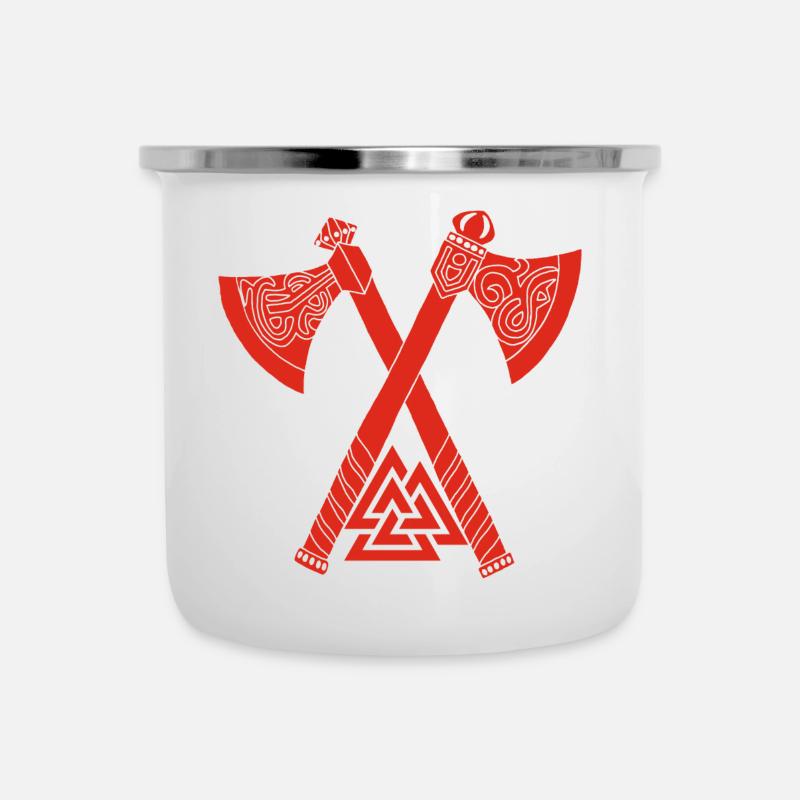 Axes and red Viking symbol - Camper Mug - white
