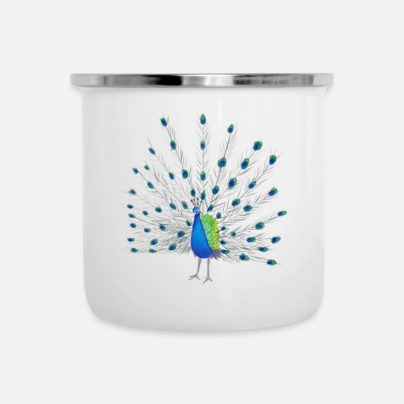 Peacock Feather Art - Camper Mug - white