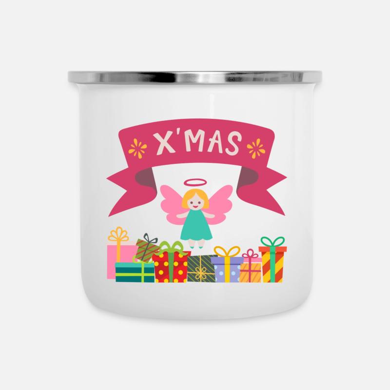 XMAS Engel mit Geschenken - Emaille-Tasse - Weiß