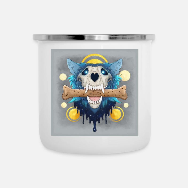 Hellhound Skull - Wolf Skull & Bone Cookie - Poster - Emaille-Tasse - Weiß