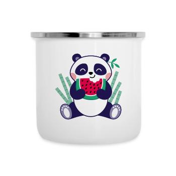 Panda mit Wassermelone - Emaille-Tasse - Weiß - Vorne
