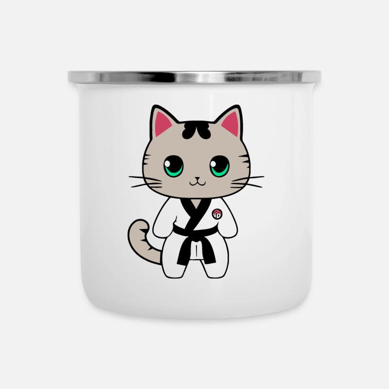 Karate Kätzchen - Emaille-Tasse - Weiß