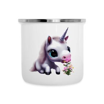 Cute unicorn smells bouquet - Camper Mug - white - Front