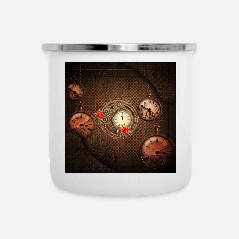 Wunderbare Steampunk-Uhr - Emaille-Tasse - Weiß