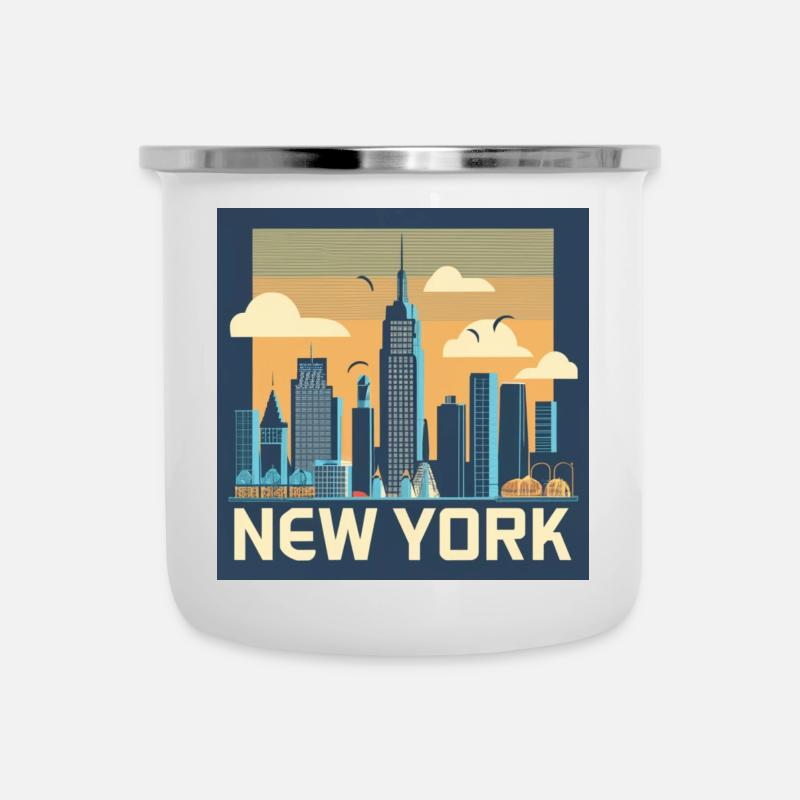 New York Skyline Retro Print - Camper Mug - white