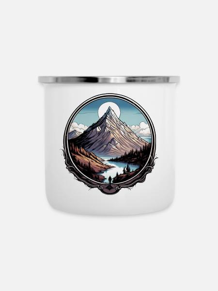 Bergreise-T-Shirt - Emaille-Tasse - Weiß