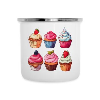 Cupcakes, Cupcakes, Bonbons, Produits de boulangerie - Tasse émaillée - blanc - Devant