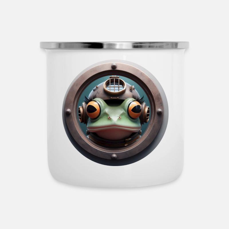 Frog with diving helmet looking through porthole - Camper Mug - white