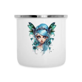 Fée Papillon aux cheveux bleus – Fantaisie - Tasse émaillée - blanc - Devant