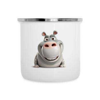 Cute Hippo Funny Grinning Animal Shirt - Camper Mug - white - Front