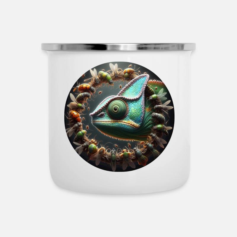 Le caméléon et les insectes - Tasse émaillée - blanc