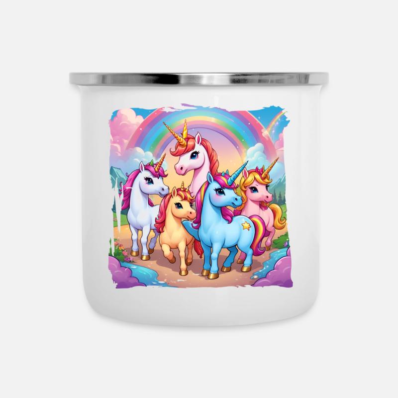 Einhornfamilie - Emaille-Tasse - Weiß