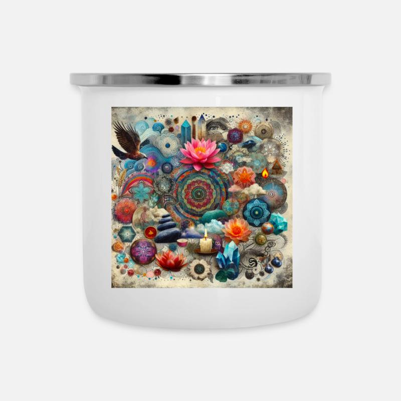Zen-Ornament - Emaille-Tasse - Weiß
