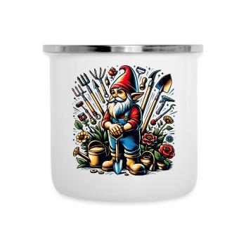 Nain de jardin coloré et vivant entouré d’outils - Tasse émaillée - blanc - Devant