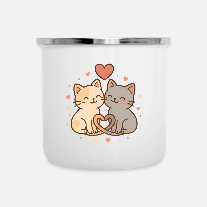 Chat d’amour ludique dans le design du cœur - Tasse émaillée - blanc