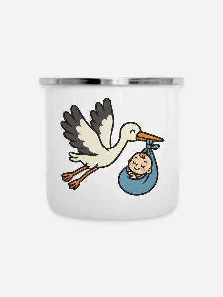Classic Stork Delivery - Emaille-Tasse - Weiß
