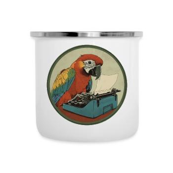 Parrot with typewriter – Feather-light and creative - Camper Mug - white - Front