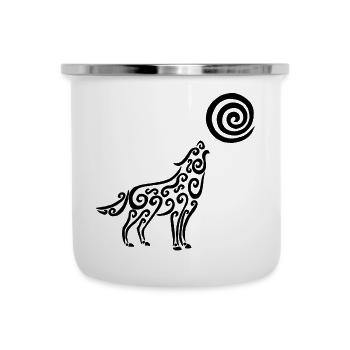 Der schwarze Wolf und der Mond - Emaille-Tasse - Weiß - Vorne