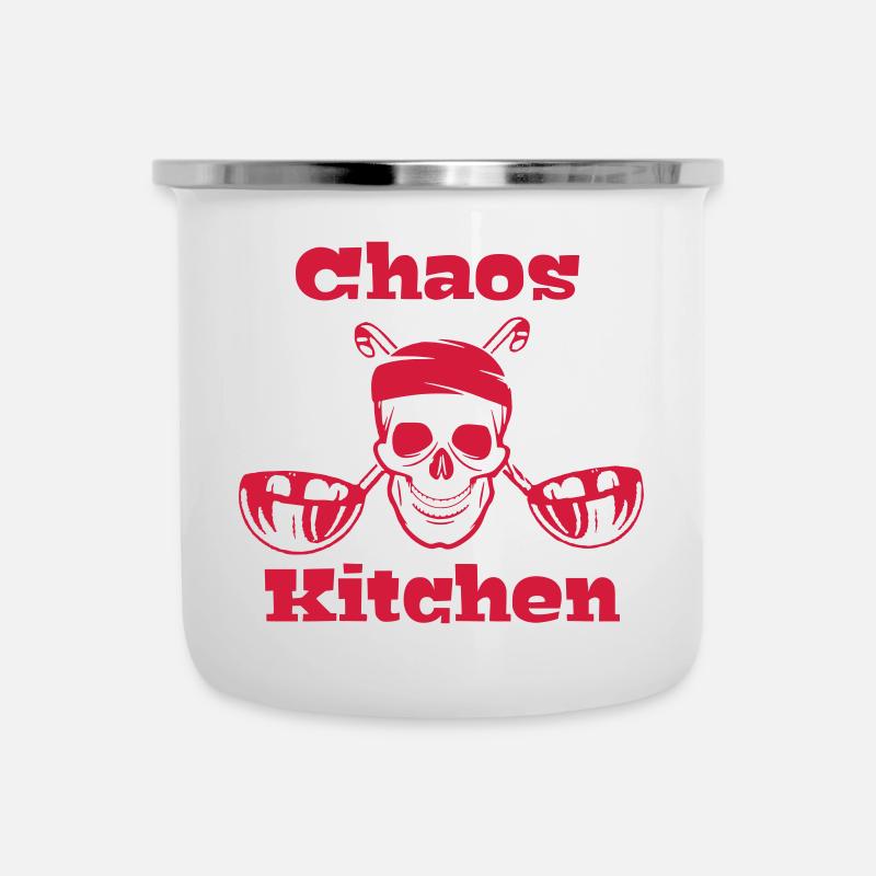 Chaos Kitchen Skull - Emaille-Tasse - Weiß
