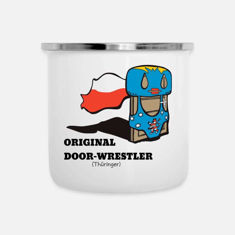 Original Doorwrestler - Echter Thüringer (Schwarz) - Emaille-Tasse - Weiß