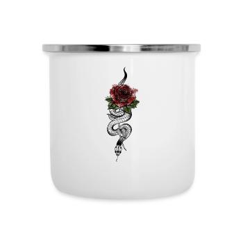 Schlange mit roter Rose - Emaille-Tasse - Weiß - Vorne