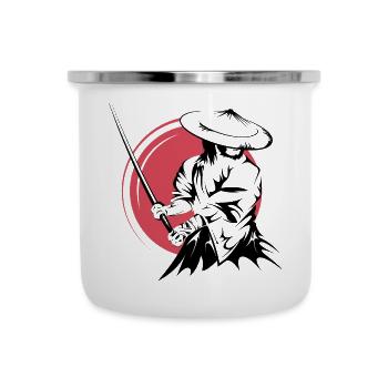 Symbole de combattant d’épée de samouraï Logo du Japon - Tasse émaillée - blanc - Devant