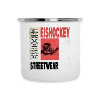Eishockey Helm Schläger Schlittschuh Vintage Retro - Emaille-Tasse - Weiß - Vorne