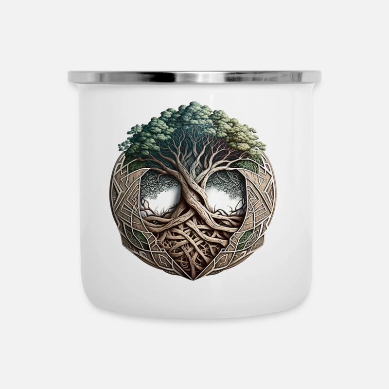 Nordischer heiliger Baum des Lebens Yggdrasil - Emaille-Tasse - Weiß